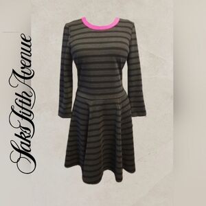 Saks Fifth Avenue Women's Striped Black and Pink Dress